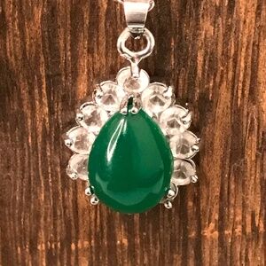 Jade drop silver necklace